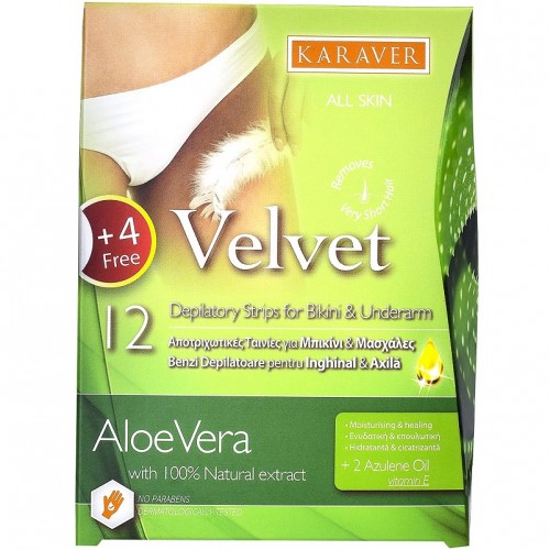 Karaver αποτριχωτικές ταινίες σώματος Velvet Aloe Vera 20τμχ